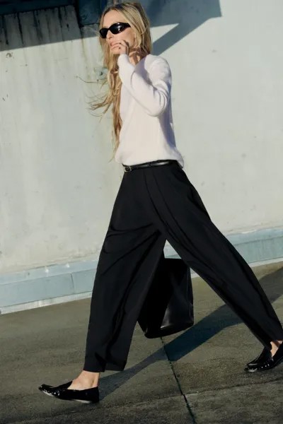 Прямые брюки с вышивками ZARA, черный
