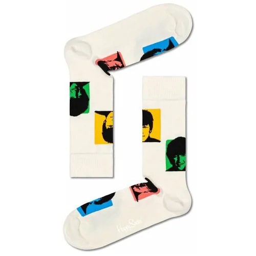 Носки  унисекс Happy Socks, 1 пара, классические, размер 25, бежевый, белый