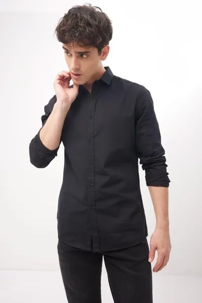 Рубашка приталенного кроя из 100% хлопка с длинными рукавами DeFacto, черный