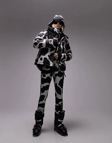 Стеганая лыжная куртка Topshop Sno с коровьим принтом