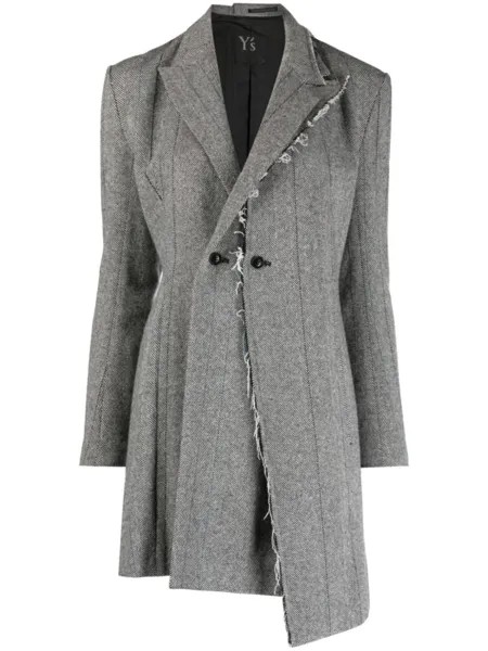 Y's asymmetric herringbone double-breasted blazer, черный