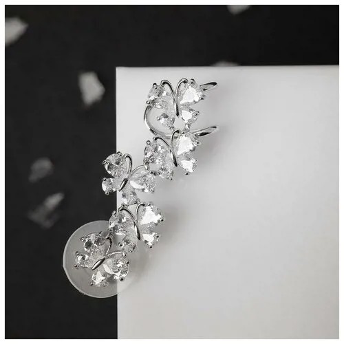 Серьги каффы Mikimarket, нержавеющая сталь, металл, белый