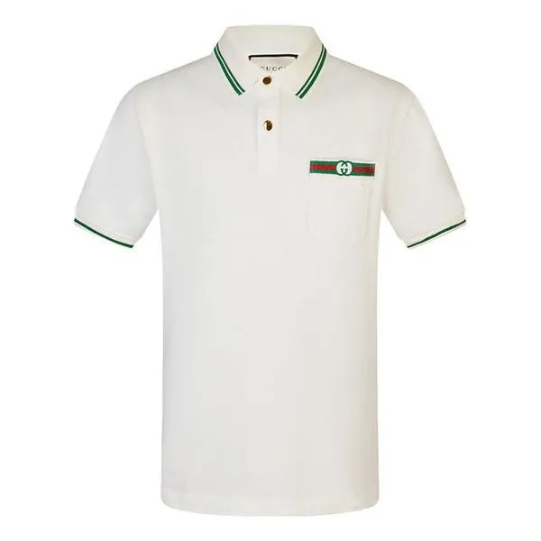 Футболка GUCCI-Embellished Webbing And Interlocking GG Cotton Short-Sleeved Polo Shirt For Men White, цвет ivory
