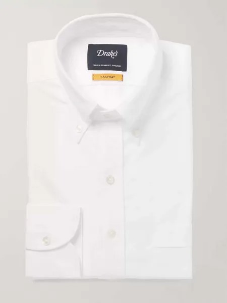 Белая хлопковая оксфордская рубашка с воротником на пуговицах DRAKE'S, белый