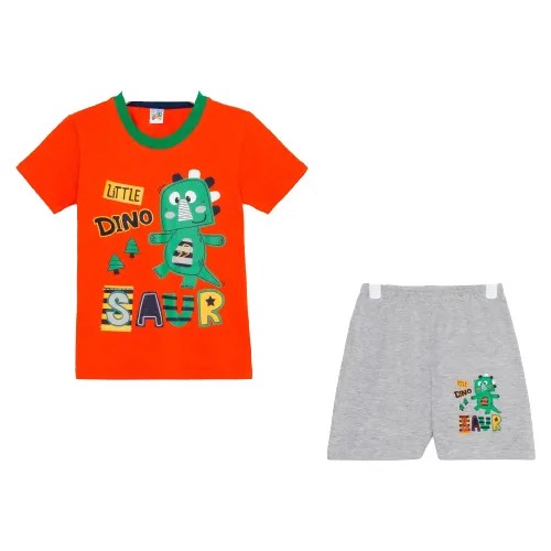 Комплект (футболка и шорты) для мальчика, цвет оранжевый/меланж, рост 110