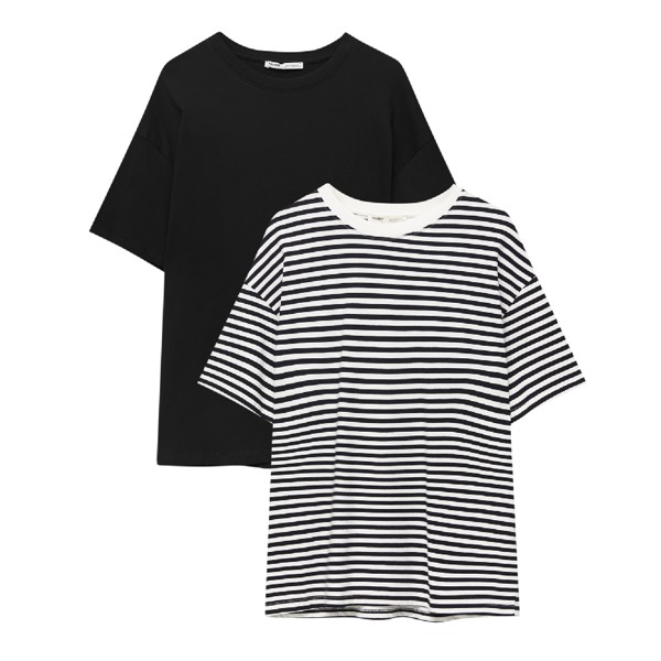 Комплект футболок Pull&Bear Oversize Short Sleeve, 2 предмета, черный