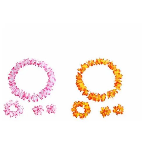 Карнавальный набор Гавайский, 4 предмета: ожерелье лея, венок, 2 браслета (цвет розовый, оранжевый) (2 набора в комплекте)