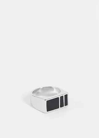 Серебристое кольцо-печатка с черными камнями ASOS DESIGN-Серебряный
