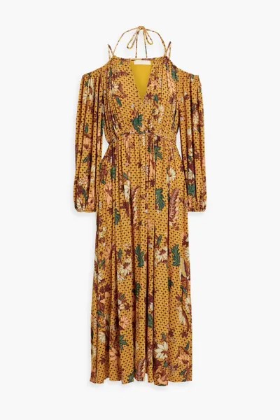 Платье миди Noemi из эластичного джерси с открытыми плечами и принтом Ulla Johnson, цвет Marigold