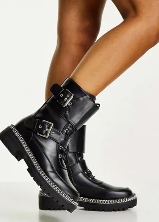 Черные ботинки со шнуровкой, пряжками и цепочкой на подошве Truffle Collection-Черный цвет