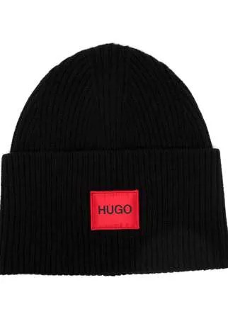 HUGO шапка бини с нашивкой-логотипом