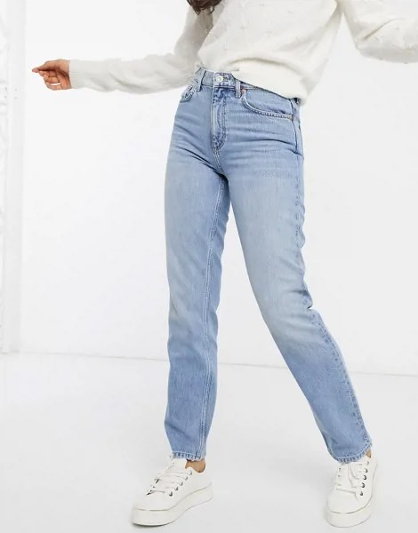 Голубые джинсы прямого кроя с завышенной талией French Connection-Голубой