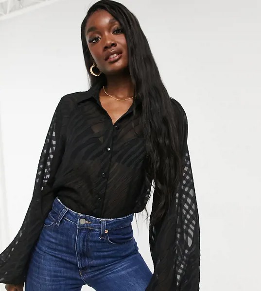 Черная рубашка с фактурным зебровым рисунком ASOS DESIGN Tall-Черный цвет