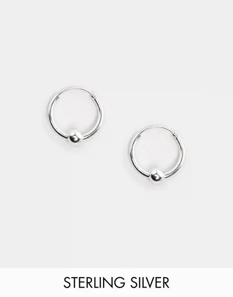 Маленькие серьги-кольца диаметром 14 мм из стерлингового серебра с шаром Kingsley Ryan-Серебристый