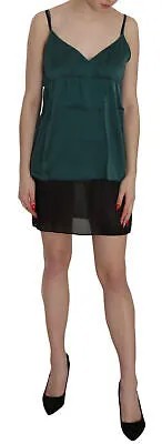 Платье PINK MEMORIES 100 % шелк Зеленое платье на тонких бретельках Shift Mini IT44/US10/L $300