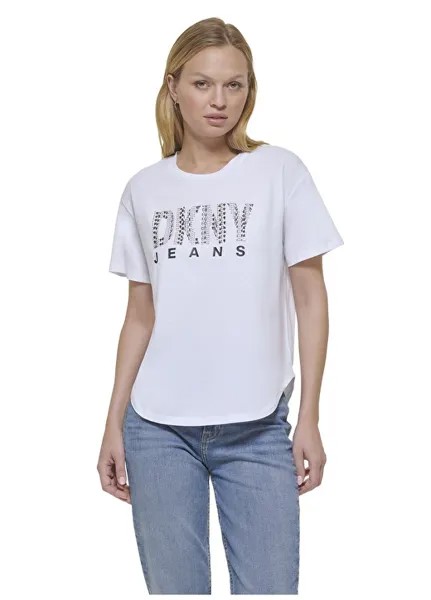 Белая женская футболка с круглым вырезом и принтом Dkny Jeans