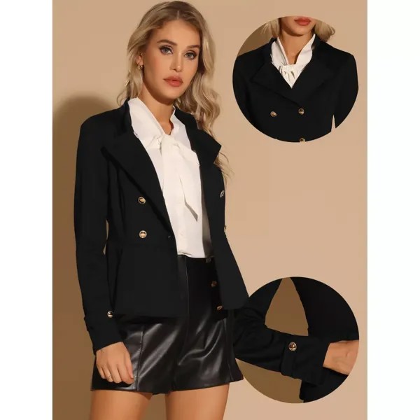 Женская куртка в стиле стимпанк с баской и воротником-стойкой, двубортный повседневный офисный пиджак ALLEGRA K