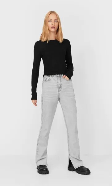 Stradivarius Лонгслив С Волнистыми Кромками Черный S