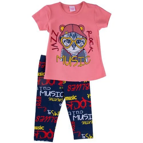 Комплект одежды для девочки, спортивный костюм - футболка и лосины, с рисунком, размер 98 (3 года)