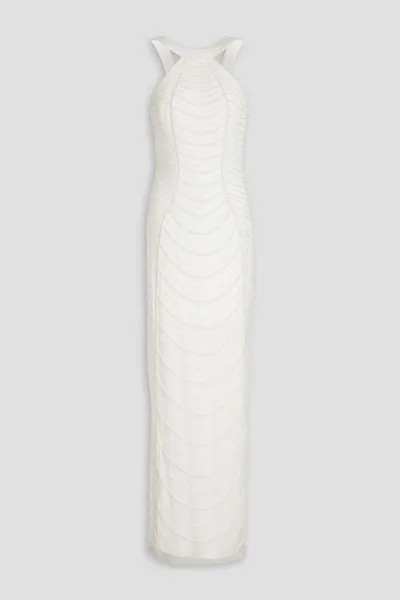 Платье из тюля, украшенное бисером AIDAN MATTOX, белый
