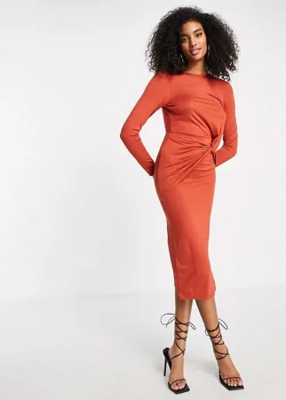 Платье миди рыжего цвета с перекрученным дизайном спереди и открытой спиной ASOS DESIGN-Медный