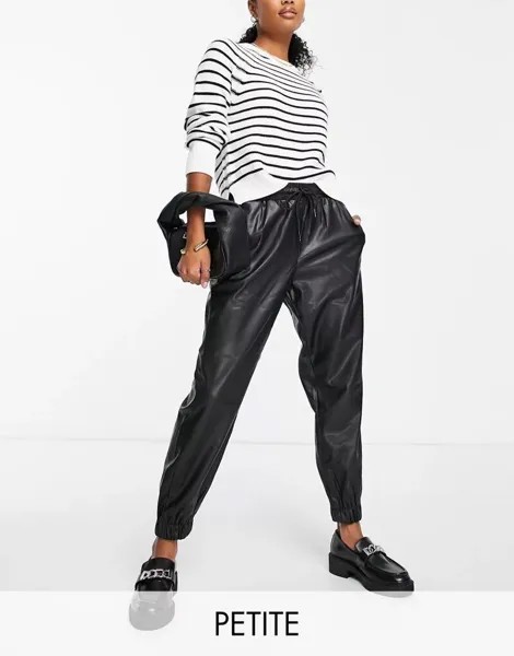 Черные спортивные брюки под кожу Vero Moda Petite с завязкой на талии