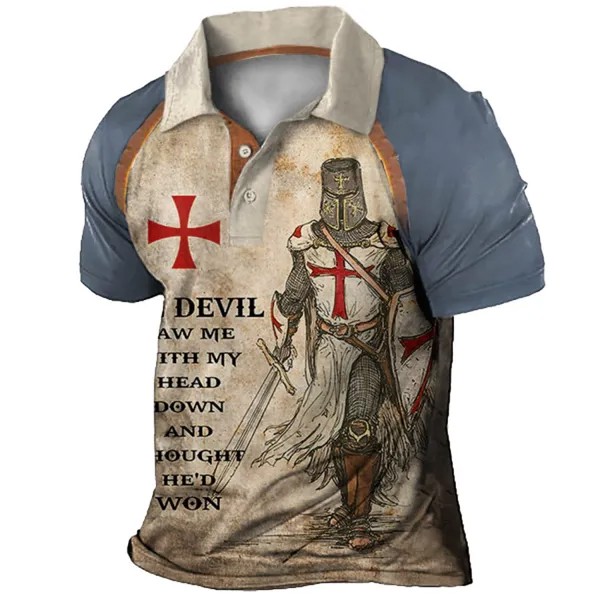 Мужская винтажная футболка-поло Templar Cross с цветными блоками