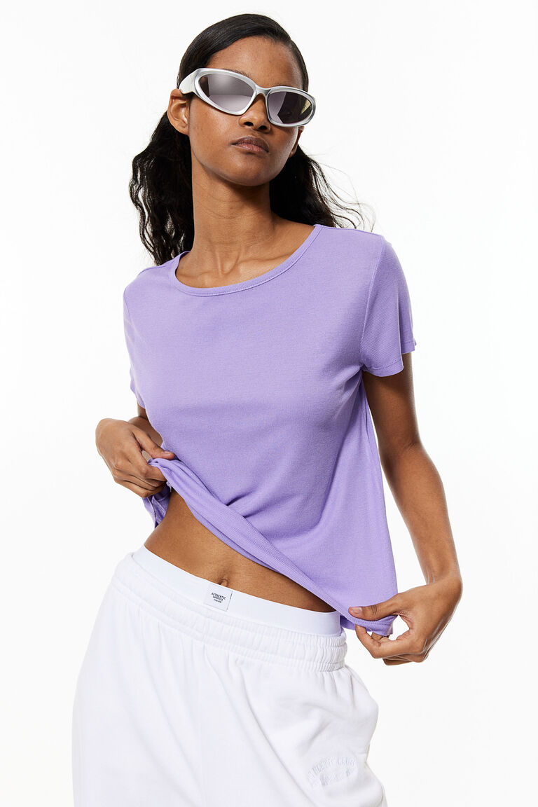 Рубчатая футболка H&M, фиолетовый