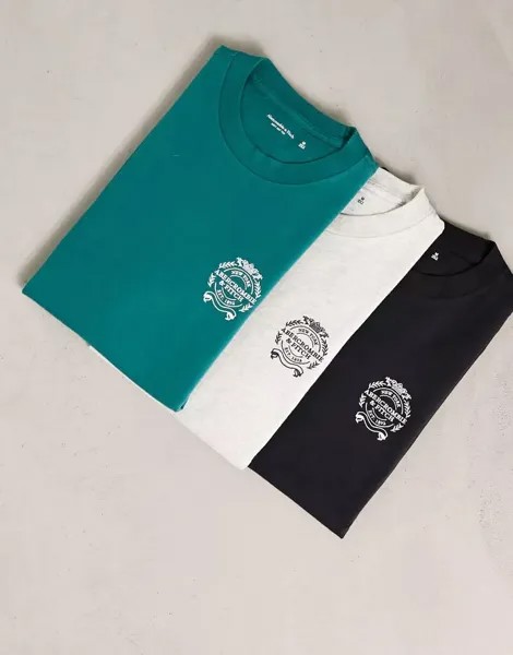 Набор из трех футболок с логотипом Abercrombie & Fitch черного/зеленого/серого цвета