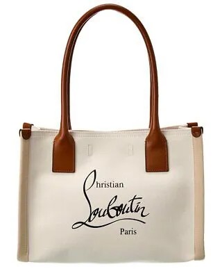 Christian Louboutin Nastroloubi E/W Маленькая женская сумка-тоут из ткани и кожи бежевого цвета