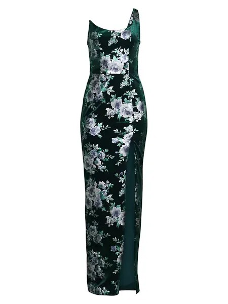 Бархатное платье с глубоким вырезом и цветочным принтом Spice Black Halo, цвет frosted jewel