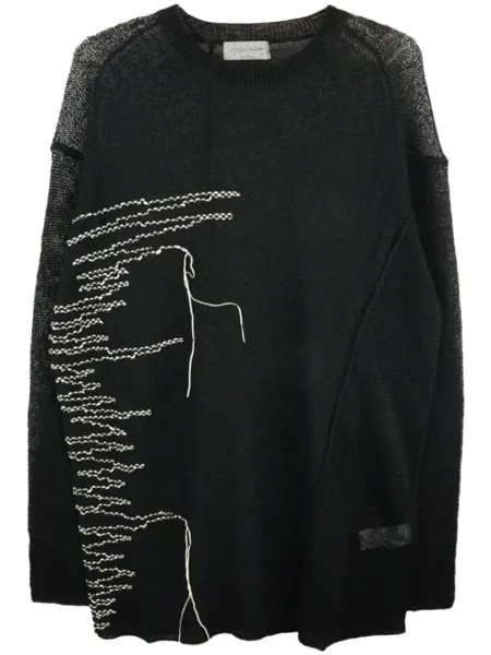 Yohji Yamamoto джемпер тонкой вязки с декоративной строчкой, черный