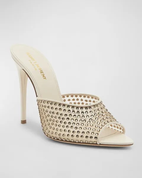 Мюли Gippy с кристаллами в сеточку на шпильке Saint Laurent