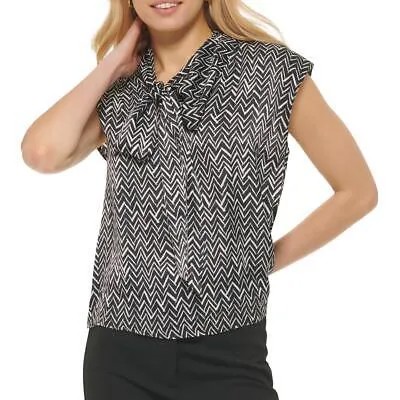 DKNY Женская рубашка с принтом черного цвета и цвета слоновой кости Hi-Low M BHFO 7287