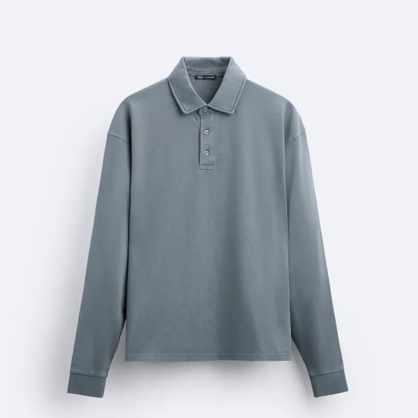 Лонгслив поло Zara Washed, синий