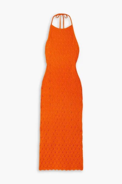 Платье миди Jone из хлопка и смесовой шерсти с воротником-халтер и воротником-пуантеллой. ALICE + OLIVIA, оранжевый