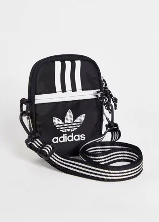 Черная сумка с ремешком в полоску через плечо adidas Originals adicolor-Черный цвет