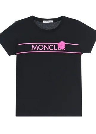 Черная футболка с логотипом цвета фуксии Moncler