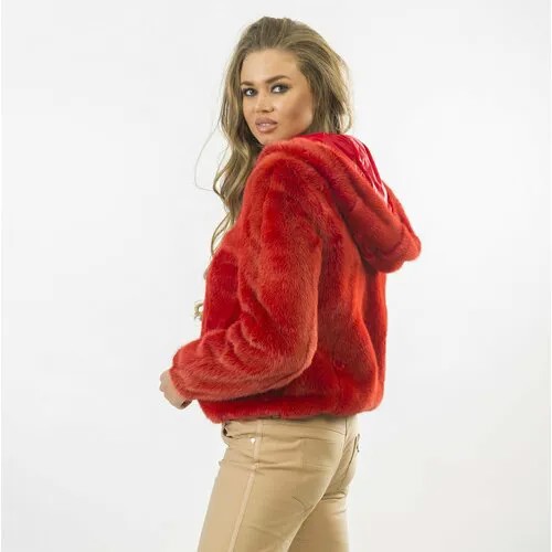 Куртка Mala Mati, норка, укороченная, силуэт прямой, карманы, капюшон, размер 42, красный