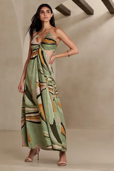 Платье макси Manon из смесового льна Banana Republic, зеленый