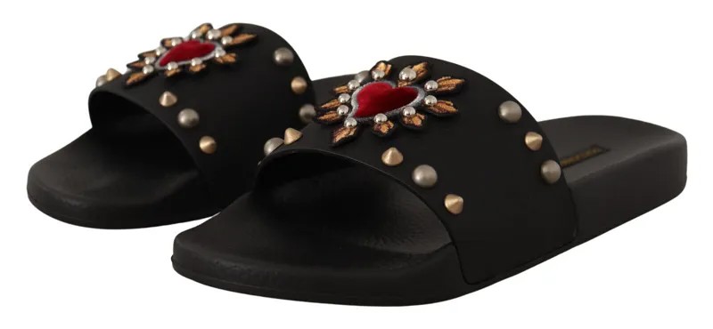 DOLCE - GABBANA Обувь Черные кожаные сандалии Шлепанцы Слипоны EU42 / US9 Рекомендуемая розничная цена 600 долларов США