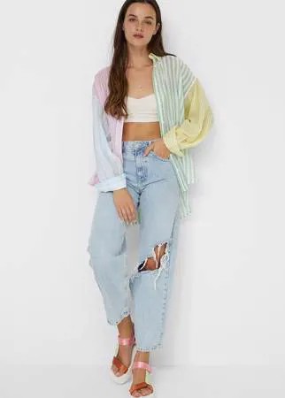 Stradivarius Рубашка Свободного Кроя В Стиле Бойфренд Аквамарин Xs