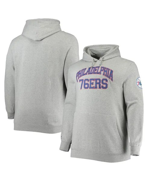 Мужская толстовка с капюшоном из твердой древесины филадельфия 76ers heather grey classics big and tall throwback pullover Mitchell & Ness, мульти