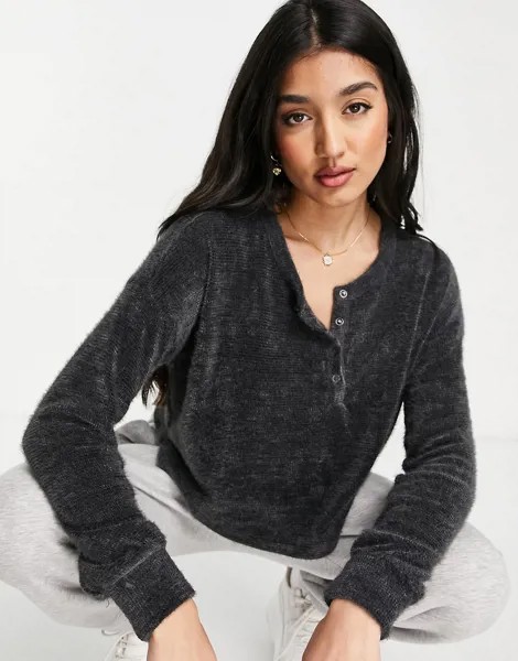 Черный лонгслив хенли Hollister