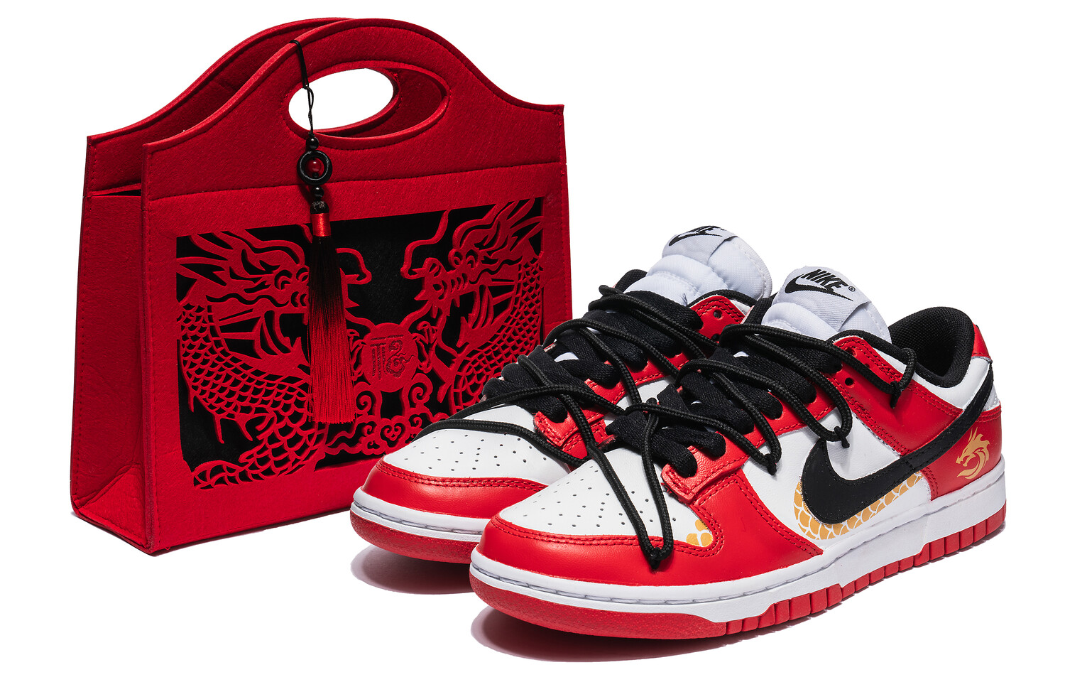 Кроссовки Nike Dunk Skateboarding Shoes Unisex Low-top Gold/Black/Red, красный