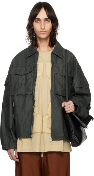 Пиджак цвета хаки с покрытием Dries Van Noten