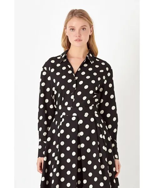 Женская блузка в горошек с длинными рукавами English Factory, черный