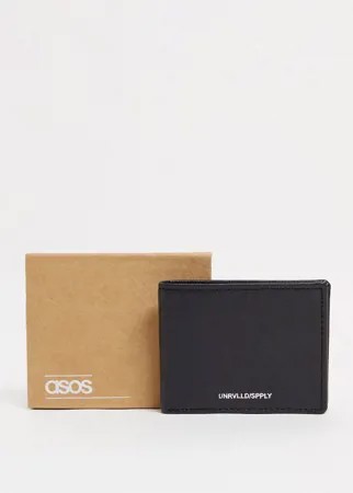 Черный кожаный бумажник двойного сложения с контрастной внутренней отделкой светло-коричневого цвета ASOS DESIGN