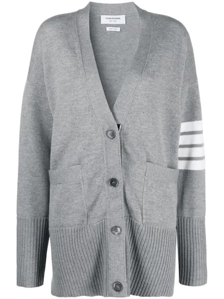 Кардиган оверсайз с полосками 4-Bar Thom Browne, серый