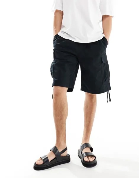 Черные широкие шорты карго с рипстоком Jack & Jones